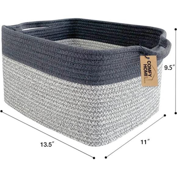 Cotton Rope Woven Basket with Handles for Shelves,Toys,Book,Cloth Storage Basket - Picture 3 of 7